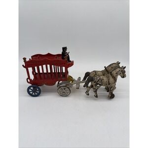 Antique Cast Iron Overland Circus 2 Horse Wagon Toy